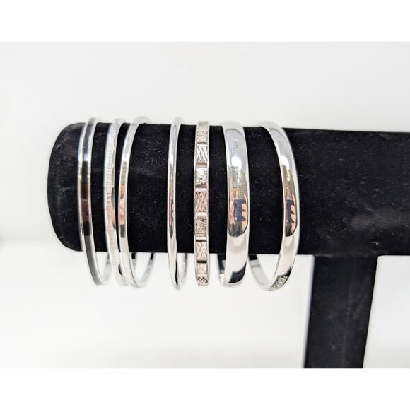 Monet Bangle Bracelet Lot of 7 Silver Tone Rhinestone Black Enamel - Picture 1 of 6